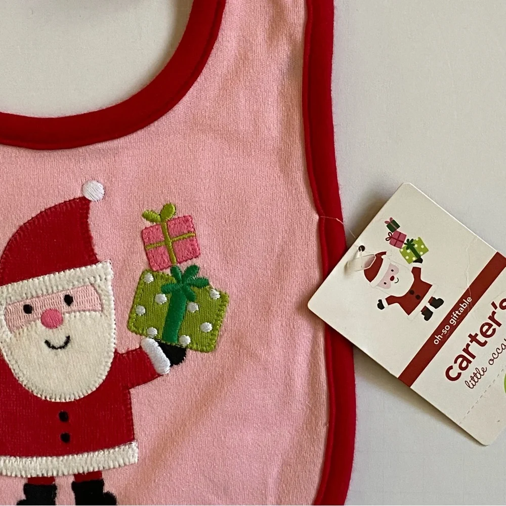 Christmas Bib NWT I Love Santa Holiday Infant NEW Carter’s Baby Girls Boys Red